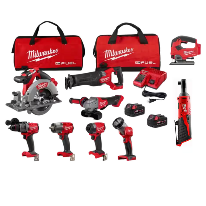 Milwaukee M18 FUEL 18V Lithium-Ion Brushless Cordless Combo Kit W/(2) 5.0Ah Batteries, Charger & (2) Tool Bags (9-Tool)