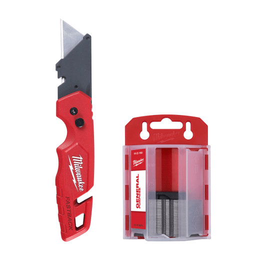 Milwaukee FASTBACK Folding Utility Knives with Blade Storage and 50-Pack General Purpose Utility Blade Set