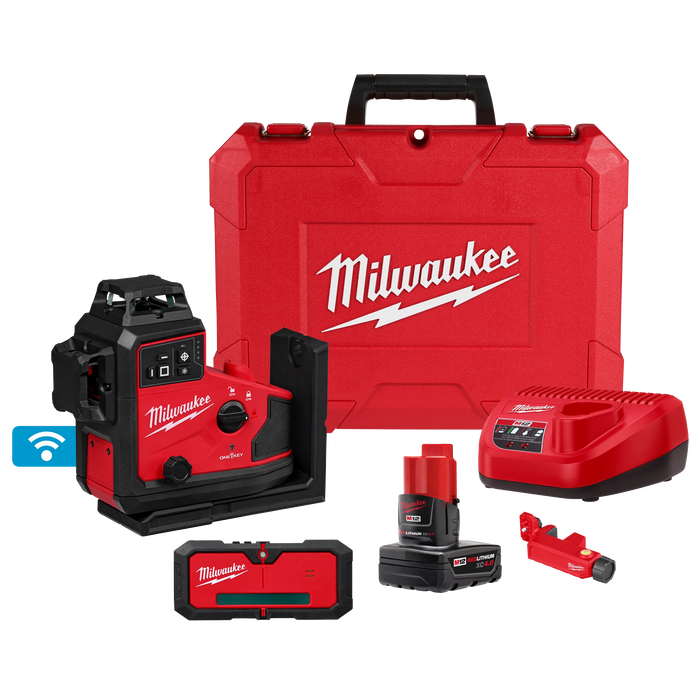 Milwaukee M12™ Green 360° 3-Plane Laser w/Automatic Alignment & Receiver