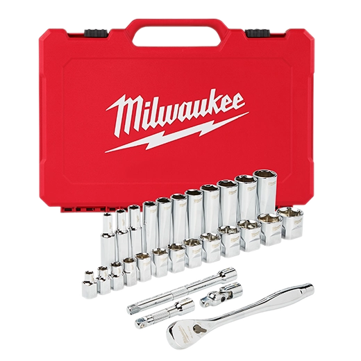 MILWAUKEE - 3/8" Drive 28pc Ratchet & Socket Set- SAE