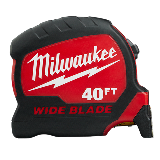 Milwaukee 48-22-0240 Tape Measure, 40 ft L Blade, 1-19/64 in W Blade, Steel Blade, ABS Case, Black/Red Case