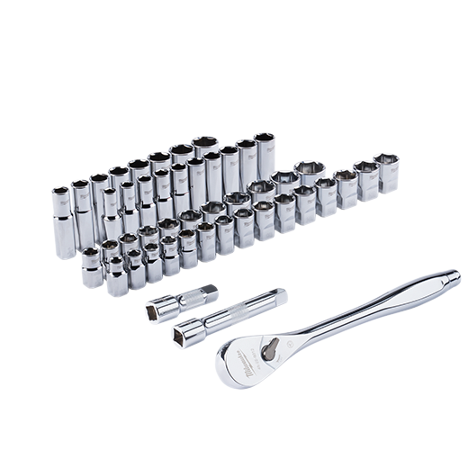 MILWAUKEE - 47pc 1/2" Drive Metric & SAE Ratchet and Socket Set with FOUR FLAT™ Sides