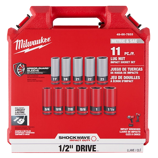 MILWAUKEE - SHOCKWAVE Impact Duty™ 1/2 Drive SAE & Metric 11PC Lug Nut Wheel Socket Set
