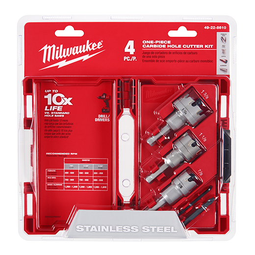 MILWAUKEE - One-Piece Carbide Hole Cutter Set: 4PC