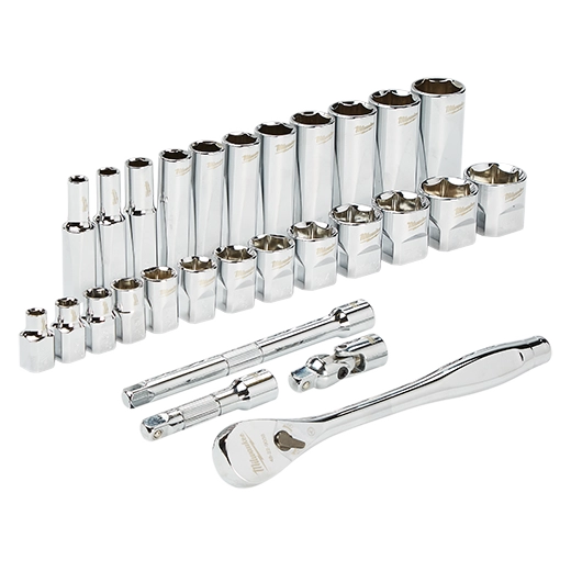 MILWAUKEE - 3/8" Drive 28pc Ratchet & Socket Set- SAE