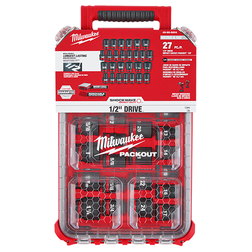 MILWAUKEE - SHOCKWAVE Impact Duty™ Socket 1/2” Dr 27PC MM & SAE PACKOUT Set