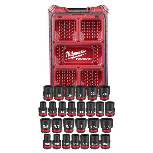 MILWAUKEE - SHOCKWAVE Impact Duty™ Socket 1/2” Dr 27PC MM & SAE PACKOUT Set
