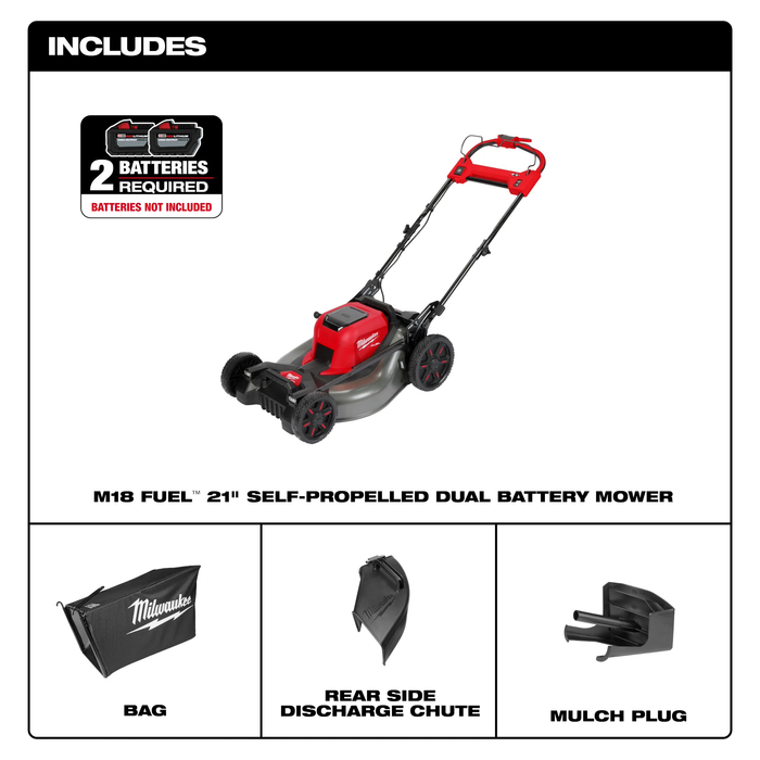 MILWAUKEE - M18 FUEL™ 21" Self-Propelled Dual Battery Mower