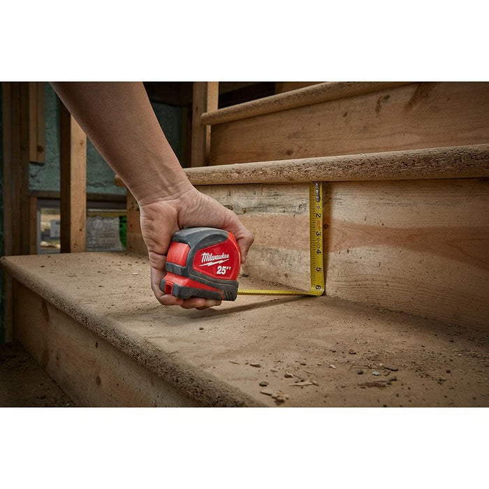 Milwaukee 48-22-6625 Tape Measure, 25 ft L Blade, 1.65 in W Blade, Steel Blade, ABS Case, Black/Red Case